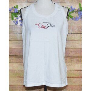 The Nike Tee Ladies L White Racerback Tank Top Arkansas Razorbacks Metallic Logo